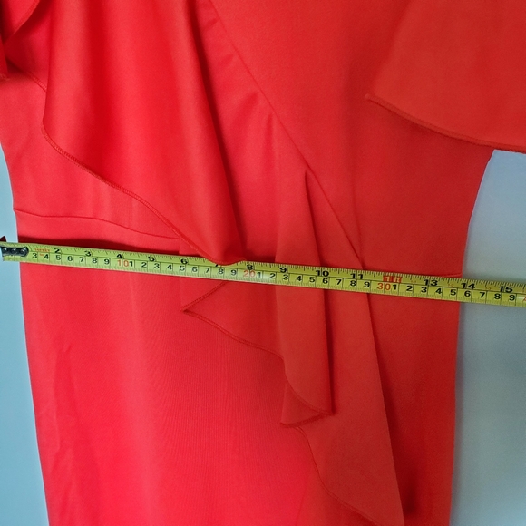 NWOT SHEIN Mulvari Ruffle Trim Butterfly Sleeve Dress - Orange Red - Size Small - Picture 10 of 12